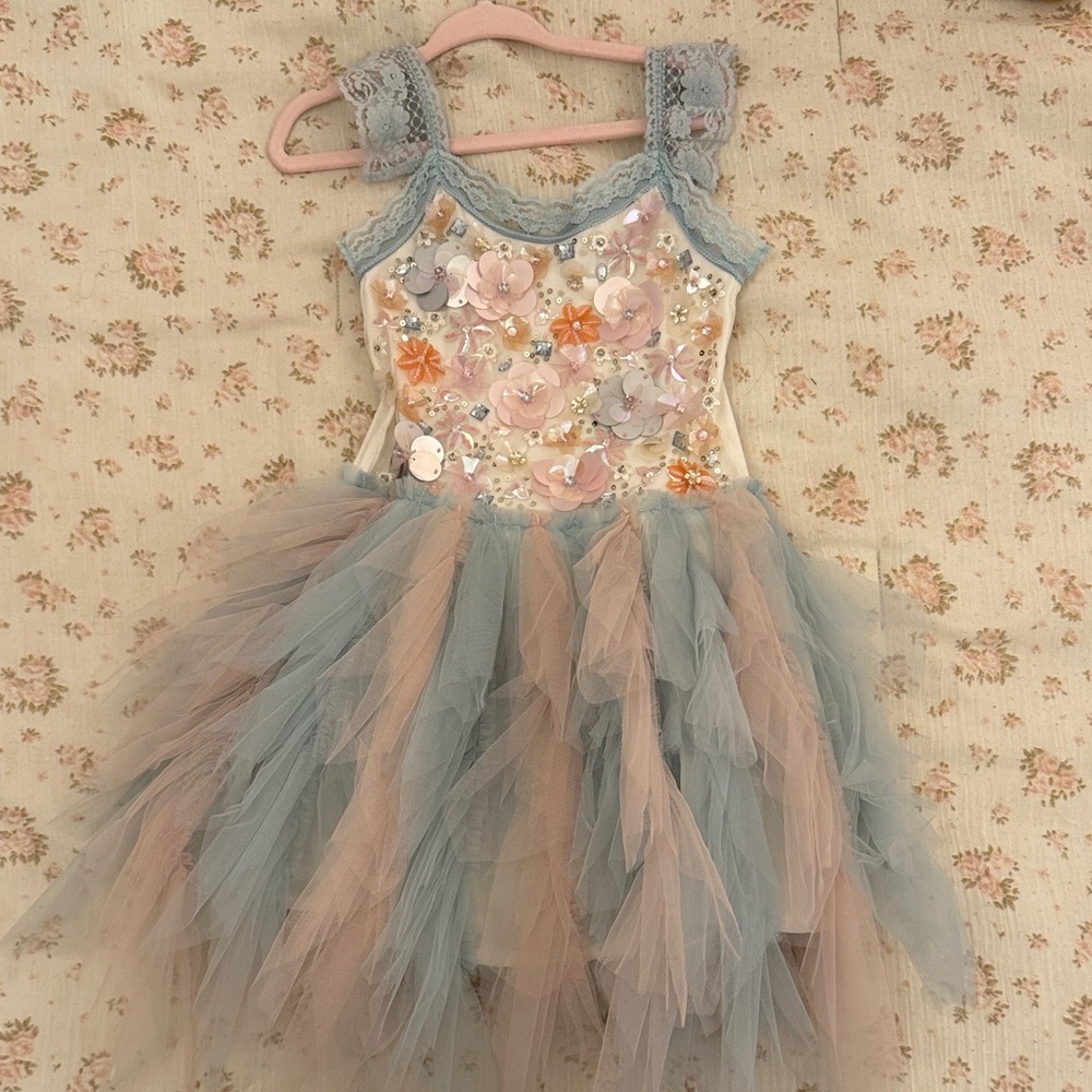 Ooh! La, La! Couture Pastel Blue and Blush Flower Tulle Dress